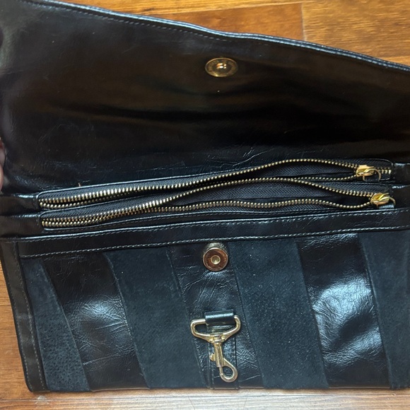 Black Leather & Suede Clutch with Gold Horsebit Accent vintage - Picture 2 of 3